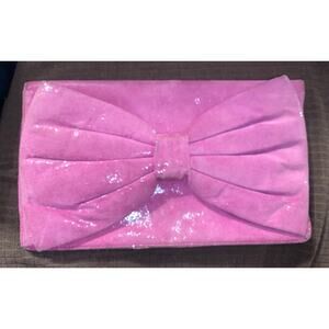 Betsey Johnson Bowlicious Fuchsia Pink Bow Clutch Leather